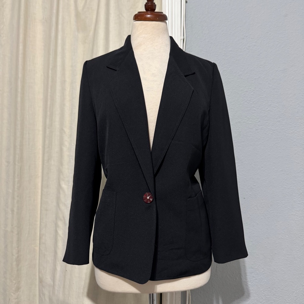 Gogogo FROM PARIS Black Button Front Blazer Women Size Large Career Formal‎